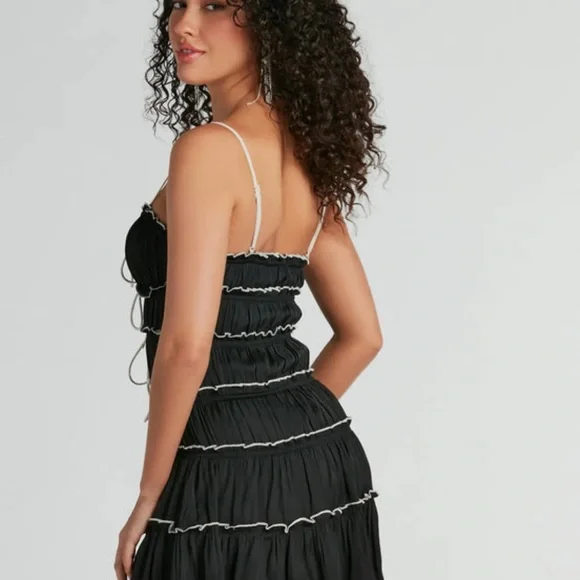 Black Ruched Mini Dress - Picture 2 of 5